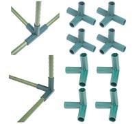 8Pcs 16mm/0.6inch Green Plastic 2 Types Fitting Greenhouse Frame Building Connector 3 Way 4 Way Corner Tube for Grape Trellis Shed Gardening Plant Stakes