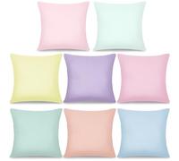 8Pcs 18 x 18 Inch Decorative Throw Pillow Covers Pastel Mix Color Pillow Cases Colorful Square Cushion Covers with Hidden Zipper for Couch Sofa Bedroom Patio Balcony,Linen Material(Covers Only)