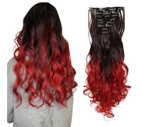 8Pcs 18Clips Full Head Clip in Hair Extensions Long Curly Synthetic Thick Hair Extension Ombre Wavy Hairpiece for Women 24" Dark Brown to Dark Red