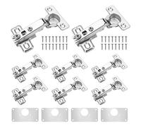 8PCS 26mm Cabinet Hinges, Wardrobe Hinges with 4 Pcs Hinge Repair Plate, Embedded Furniture Hinges Full Overlay for Kitchen Bathroom Cabinet Closet Hinges with Screws