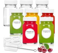 8pcs 2oz Glass Juice Bottles with Lids and Labels Reusable Small Clear Jar for Juice Ginger Wellness Shot Sample Travel Portable Mini Bottles wit