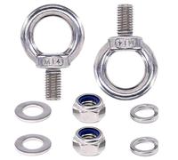 8Pcs 304 Stainless Steel M14 Male Thread Lifting Ring Eye Bolt Kit, Including 2Pcs M14 Eye Bolt with 2Pcs Lock Nuts, 2Pcs Lock Washers and 2Pcs Flat Washers
