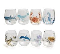 8PCS 3D Ocean Animal Artisan Glassware Collection for Fresher Sips | Artisanal Blue Ringed Octopus Glassware, Handcrafted Marine Animal Bar Glass for Coastal Home Decor Gift