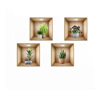 8Pcs 3D Vinyl Plant Wall Stickers with Realistic Potted Plant Design, Waterproof Material Suitable for Moisture Prone Areas and Various Rooms