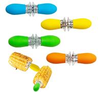 8Pcs (4 Pairs) Corn Holders Corn Stripping Tool Corn on Cob Skewers Stainless Steel Cob Forks Interlocking Holders Silicone Handle Twin Prong Sweetcorn BBQ/Home Cooking/Picnics Outdoor Party Camping