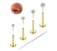 8Pcs/4Pcs 20G 18G Implant Grade G23 Titanium Threadless Flat Back Earrings Stud Set, Push In Nose Studs Lip Cartilage Helix Tragus Medusa Conch Body Piercing Jewelry for Women and Men, 6mm 7mm 8mm