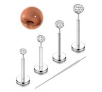 8Pcs/4Pcs 20G 18G Implant Grade G23 Titanium Threadless Flat Back Earrings Stud Set, Push In Nose Studs Lip Cartilage Helix Tragus Medusa Conch Body Piercing Jewelry for Women and Men, 6mm 7mm 8mm