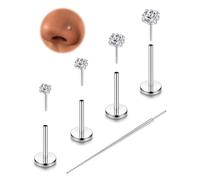8Pcs/4Pcs 20G 18G Implant Grade G23 Titanium Threadless Flat Back Earrings Stud Set, Push In Nose Studs Lip Cartilage Helix Tragus Medusa Conch Body Piercing Jewelry for Women and Men, 6mm 7mm 8mm