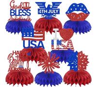8Pcs 4th of July Honeycomb Centerpiece American Independence Day Table Decoration 4th July Patriotic Theme Party Decoration Red Blue Independence Centerpiece for Table Double-Side Glitter