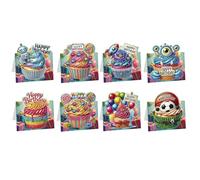 8PCS 5D Diamond Art Birthday Cards with Envelopes, DIY Diamond Art Painting Greeting Card Kits for Adults, Crystal Gem Happy Birthday Postcards for Family Friend Handmade Craft Gift