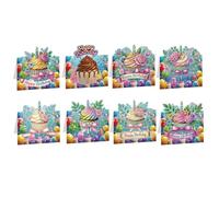 8PCS 5D Diamond Art Birthday Cards with Envelopes, DIY Diamond Art Painting Greeting Card Kits for Adults, Crystal Gem Happy Birthday Postcards for Family Friend Handmade Craft Gift