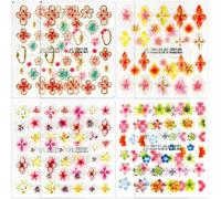 8pcs 5D Embossed Flower Nail Stickers, Self Adhesive Floral Nail Decals Summer Spring Lily Hibiscus Tropical Flowers Charm Decor for Women Girls DIY Manicure Accessories