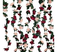 8Pcs 63Ft Burgundy Rose Garland, Fake Flower Vines, Artificial Vine Flowers, Rose Hanging Garland for Party Wedding, Garden, Room Table, Christmas, Backdrop Wall Arch Decor