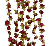 8Pcs 63Ft Burgundy Rose Garland, Fake Flower Vines, Artificial Vine Flowers, Rose Hanging Garland for Party Wedding, Garden, Room Table, Christmas, Backdrop Wall Arch Decor
