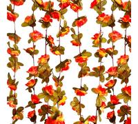 8Pcs 63Ft Orange Rose Garland, Fake Flower Vines, Artificial Vine Flowers, Rose Hanging Garland for Party Wedding, Garden, Room Table, Christmas, Backdrop Wall Arch Decor