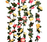 8Pcs 63Ft Pink Yellow Rose Garland, Fake Flower Vines, Artificial Vine Flowers, Rose Hanging Garland for Party Wedding, Garden, Room Table, Christmas, Backdrop Wall Arch Decor