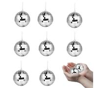 8Pcs 6cm Disco Ball Decorations, Mirror Ball Sparkly with Hanging Ring, Silver Glitter Balls, Hanging Disco Light Mirror for 70s 80s DJs Party Wedding Birthday Cake Topper Christmas Tree Decor