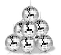 8Pcs 6cm Disco Ball Decorations,Silver Glitter Balls Hanging Disco Light Mirror Balls Sparkly,Christmas Tree Bauble Hanging Ball for 70s 80s DJs Retro Party Wedding Birthday Stage Prop Lighting Effect