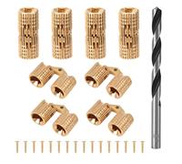 8pcs 8mm/0.31in Hidden Brass Barrel Hinges with Drill Bit, 180° Hidden Invisible Cabinet Hinges for Jewelry Wooden & Ring Box DIY Crafts (Gold)