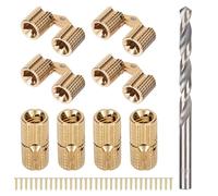 8pcs 8mm Hidden Brass Barrel Hinges with Drill Bit, 180-Degree Opening Concealed Furniture Hinges Kit with Screws for Invisible Cabinet Jewelry Box Wooden DIY Handicraft Projects