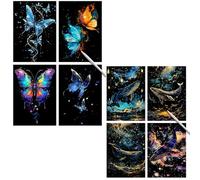 8pcs A4 Scratch Art Kit,Glow in The-Dark Engraving Craft Set with Butterfly and Whale Designs,Arts and Crafts Gifts for Kids Age 6-12,Teens Adults Birthday Presen