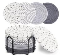 8Pcs Absorbent Drink Coasters, Handmade Braided Drink Coasters with Holder, Coasters for Coffee Table, Super Absorbent Heat-Resistant Coasters for Drinks Great Housewarming Gift Home Decor (4 colors)
