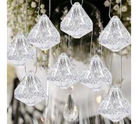 8Pcs Acrylic Clear Diamonds, Pre-Tied Metallic Hanging Thread, Christmas Tree Decorations Set Home Decor Hanging Ornaments, Luxury Xmas Party Decoration Size 2.5cm