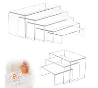 8pcs Acrylic Display Stand, Clear Acrylic Riser Display Risers, Tiered Perfume Cupcake Stand Display Shelf for POP Figures, Dessert, Buffet, Fragrance, Jewelry, Cosmetics, Collections (Rectangle)