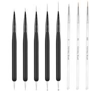 8PCS Acrylic Nail Brush Set, 5PCS Nail Art Liner Brushes with Double-Ended Thin Liner & Dotting Pen Tips (4/6/12/14/20mm) for Long Lines,Fine Details,Gel Polish Includes 3PCS White Nail Art Brushes