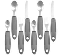 8Pcs Adaptive Utensil Set,Stainless Steel Cutlery,Grey Easy Grip Handles for Arthritic Hands,Dining Aids with Knife Fork Spoon for Elderly Disabled Arthritis Parkinson Disease Tremors