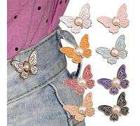 8PCS Adjustable Waist Tightener Clips for Jeans & Trousers, No Sew Metal Butterfly Buttons - Quick Fix Waistband Reducer, 35mm Reusable Jean Tightening Clips (8 Styles)