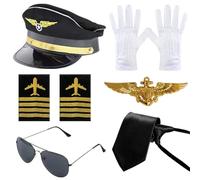 8PCS Airline Pilot Captain Hat Costume Kit Pilot Dress up Accessory Set Halloween Dress Up Accessories Set