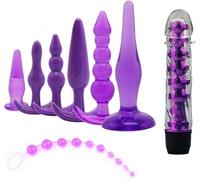 8pcs Anal Trainer Beginner Kit Set Silicone Anal Plug Butt Plug Dildo Beads Sex Toys for Beginners Advanced Users with Flared Base Prostate Sex Toys