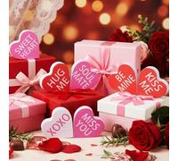 8Pcs Anniversary Heart Shaped Wood Sign Love Shape Home Decor Table Decoration Printed Wood Heart Signs Sweetheart Shape Table Blocks for Wedding Anniversary Proposal Love Sign Loves Hearts Decoration
