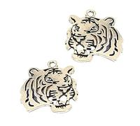 8pcs Antique Double Sided Animal Tiger Head Charms Pendant Antique Alloy Tiger Charms Beads for Jewelry Makings(Silver)