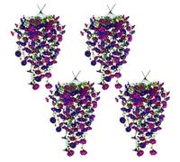 8PCS Artificial Hanging Flowers, Realistic Petunias Fake Plastic Faux Hanging Plants Morning Glory Vines for Indoor Outdoor Garden Porch Eave Wedding Wall Décor (Rose Red Purple)