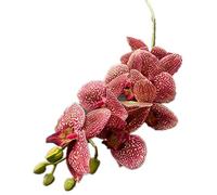 8pcs Artificial Moth Orchid Flower Branch 7 Heads Real Touch Feeling PU Phalaenopsis Stem for Wedding Home Floral Decoration (red)