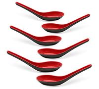 8PCS Asian Soup Spoons, Chinese Japanese Miso Ramen Wonton Dumpling Pho Rice Noodle Soba Soup Spoons, Red and Black Melamine Spoons