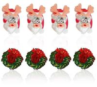 8PCs Assorted LED Christmas Brooches 4.5cm - Bulk Flashing Reindeer and Wreath Pins, Glow in the Dark Novelty Jewelry for Holiday Party Favors & Stocking Stuffers