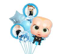 8pcs Baby Boss Birthday Balloons, Blue & White Set Party Decoration With Character Shape, Star Shaped Round Aluminum Foil Balloons, Suitable for Kids Boy Birthday Party Gifts