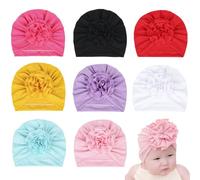 8Pcs Baby Girl Headbands, Hospital Hat Baby Headbands, Polyester Cotton Beanie Bonnet with Flower Soft & Stretchy Girl Bows Head Wrap for Photography Travle Party Festivals, Headband