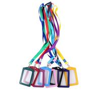 8pcs Badge Holder with Dual Side Id Window, Back to School Decor | Leather and Polyester Fashion Design, Secure Attachment for Keys and Visitor Badges, School Conferences Use Random Style