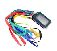 8pcs Badge Holder with Lanyard, Leather Work Card Protector | Dual Side Id Window, Polyester Neck Strap, Weather Resistant Cover, for Office School Visitor Badges Random Style
