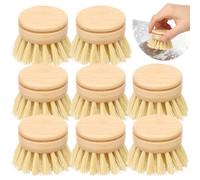 8Pcs Bamboo Dish Brush Replacement Heads, Sisal Bristle Refills, Agave Cactus Fibres, Kitchen Eco Scrubber Washing Up Brush Heads Bristle Brushes Refills Wooden Dish Brushes for Cleaning