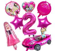 8PCS Bar-ie Foil Balloons, Pink Girls 2th Party Decorations Princess Cartoon Helium Balloons Birthday Decorations, Party Supplies for Kids Boys Girls