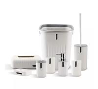 8Pcs Bathroom Accessories Set with Soap Dish, Soap Dispenser, Toothbrush Holder, Trash Can, Tissue Box Cover, Toilet Brush Holder, 2 Toothbrush Cup, Bathroom Decor Accessories Gift Set (White)