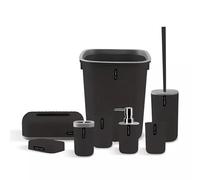 8Pcs Bathroom Accessories Set with Soap Dish, Soap Dispenser, Toothbrush Holder, Trash Can, Tissue Box Cover, Toilet Brush Holder, 2 Toothbrush Cup, Bathroom Decor Accessories Gift Set (Black)