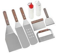 8pcs Bbq Accessories Kit - Professional Heavy Duty Stainless Steel Bbq Spatulas - Ideal For Teppanyaki, Grilling And Griddles--