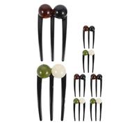 8pcs Beaded Three Prong U Shape Hairpin Bun Holder Thick Hair | Plastic Construction, Smooth round Beads, Firm Comfortable Grip, Traditional Chinese Vintage Style for Everyday Wear