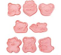 8pcs Bear Cookie Cutters Set Cute Cartoon Animal Biscuit Moulds PP Plastic DIY Baking Tools Kids Party 16.5x21cm Pink